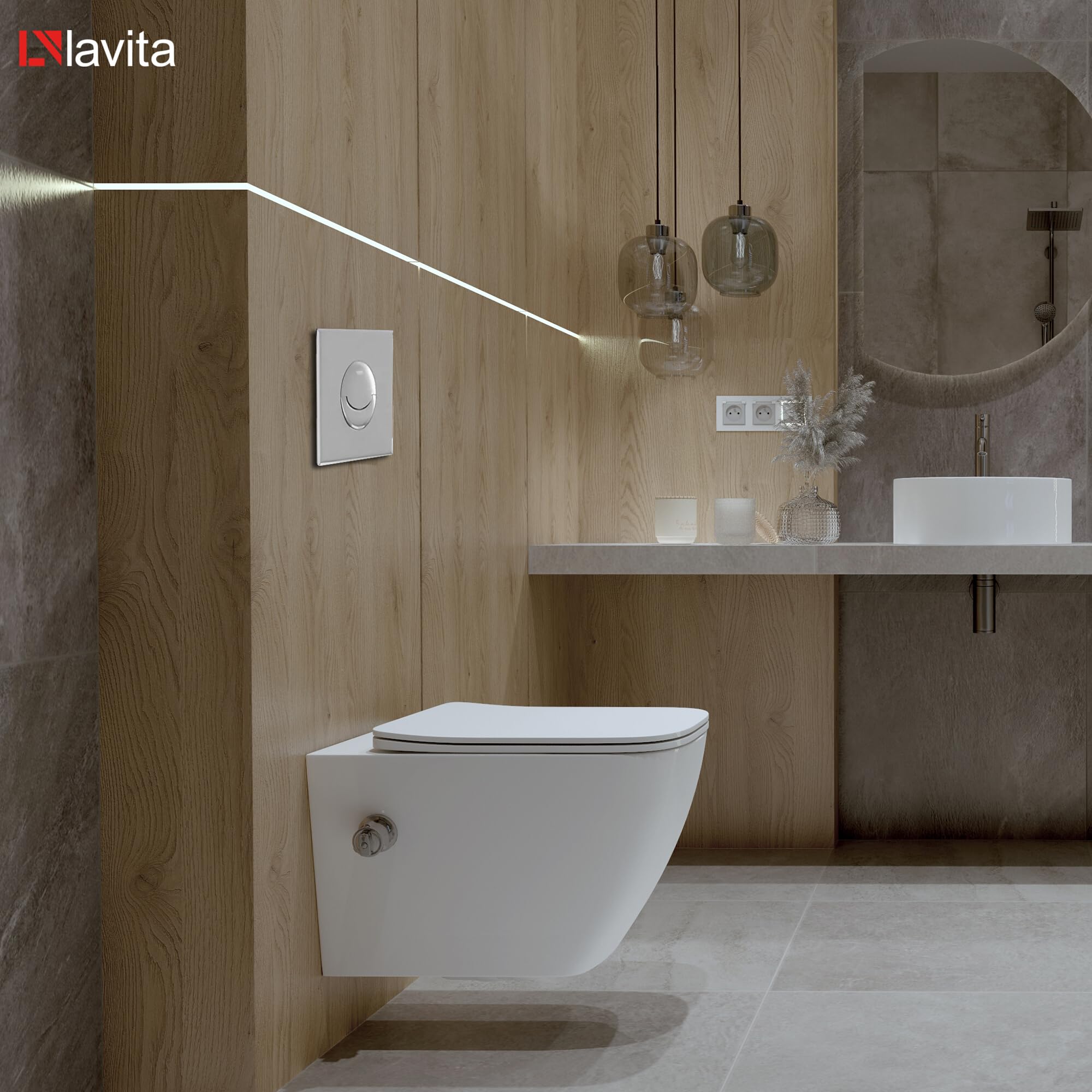 Lavita Vorwandelement Solido Start + Wand Hänge WC Parana Weiß Spülrandlos + WC Sitz mit Absenkautomatik Verchromter Knopf Komplettset Unterputz Spülkasten Toilette Komplett Sett WC