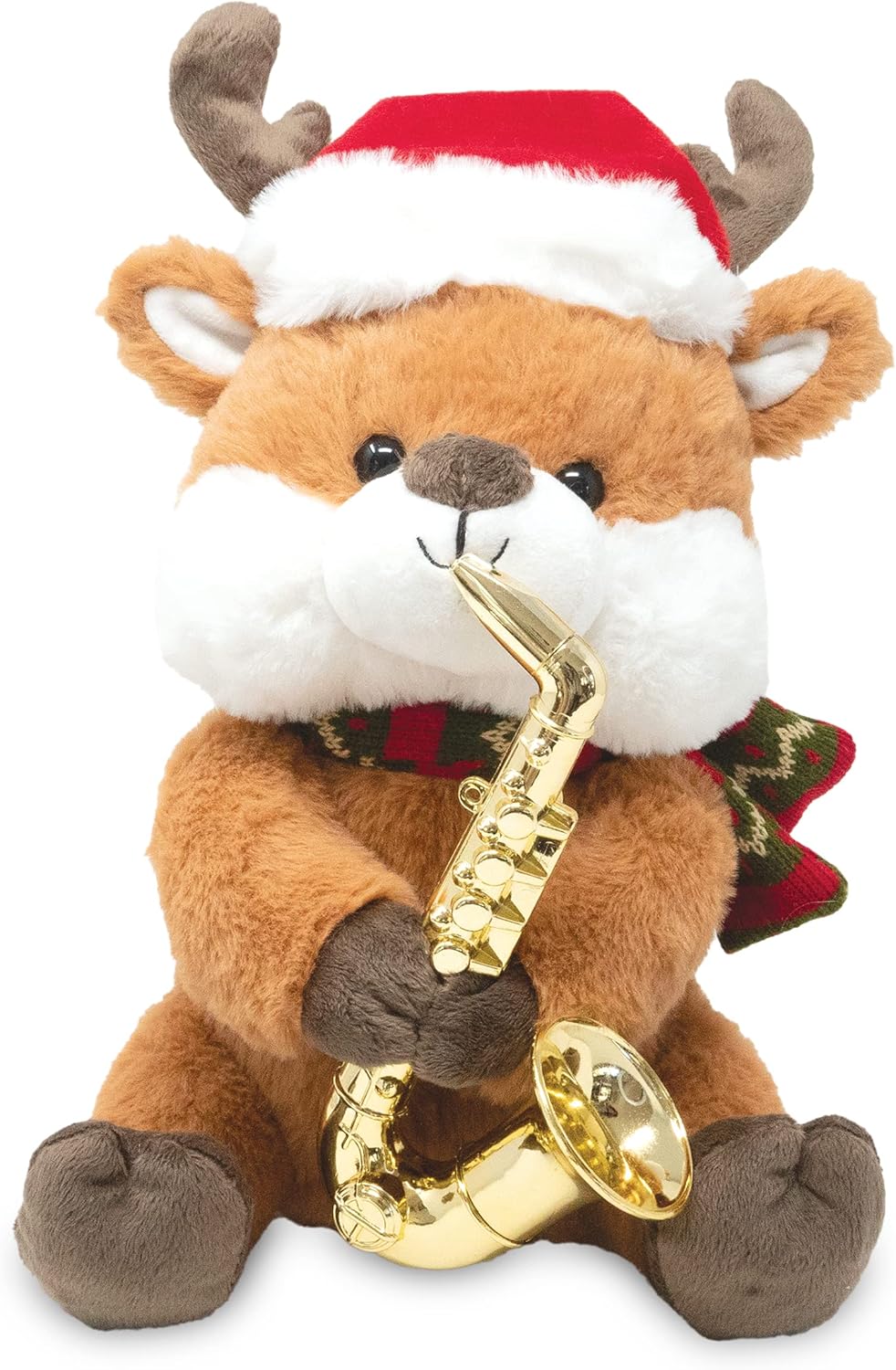 Cuddle Barn - Merry Saxmas Sterling | Animated Christmas Reindeer Stuffed Animal Plush Toy, Sways, Lights Up, and Plays Saxophone to Have Yourself a Merry Little Christmas, 12 inches