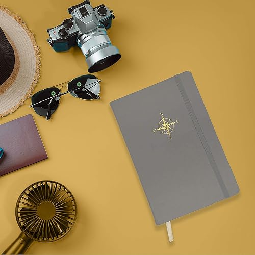 Miniatura 9 de Diario con bolígrafo, cuaderno de tapa dura, diario rayado, cuaderno A5, diario de escritura con bolígrafo de lujo (brújula gris)