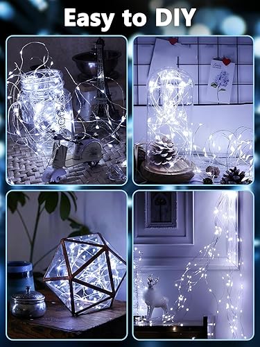 Vista 93 de Paquete de 4 100 luces LED que funcionan con pilas, con control remoto, luces parpadeantes impermeables de 33 pies con temporizador y 8 modos