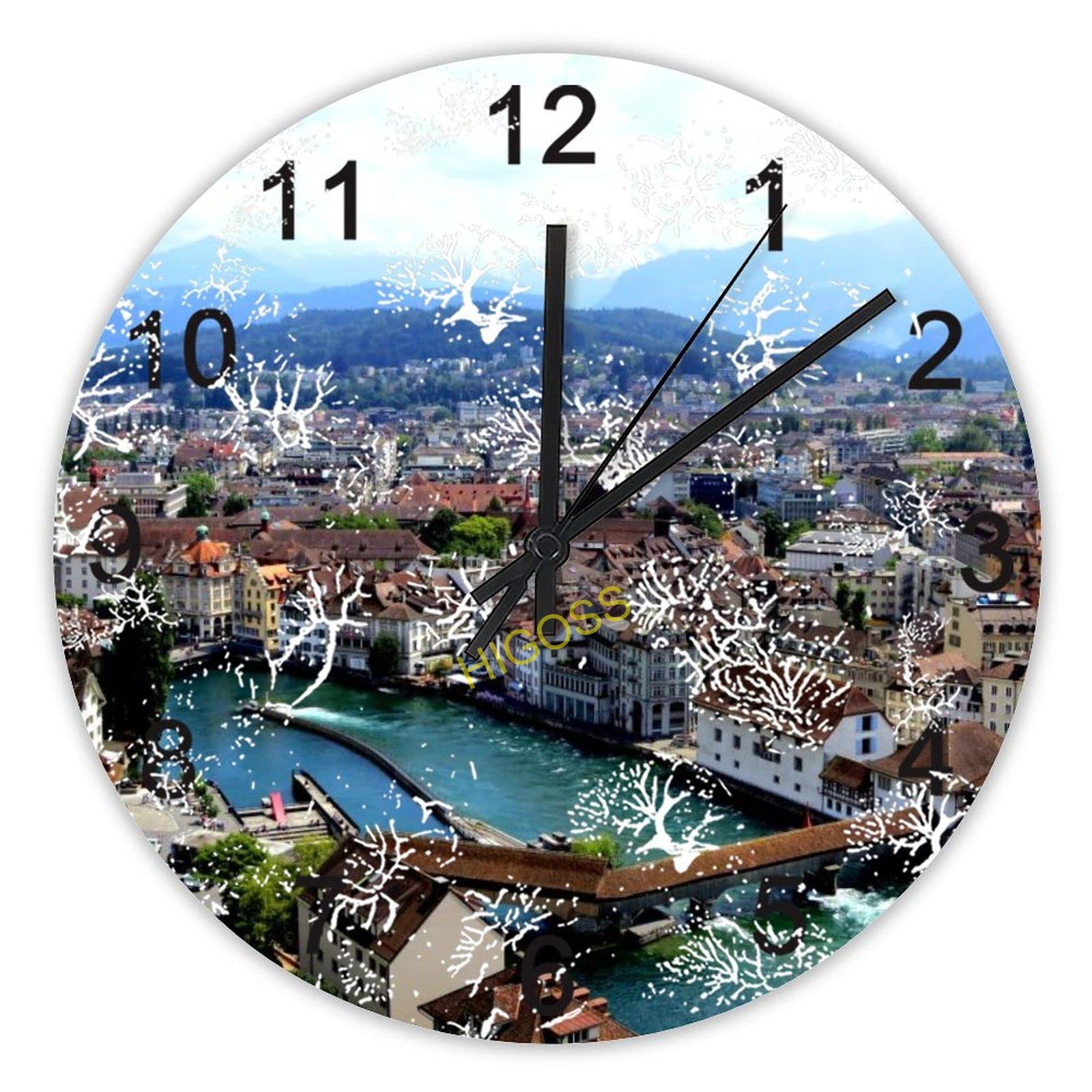 Horloge murale ronde en bois rustique Lucerne de 38 cm pour salon