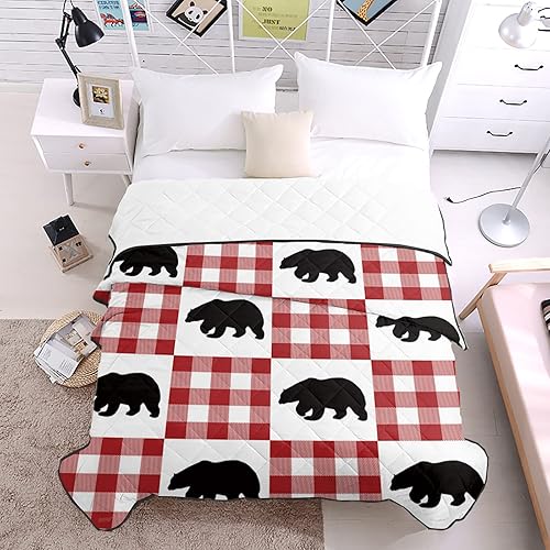 Miniatura 4 de Manta de edredón de Navidad, tamaño king, diseño de oso ártico, a cuadros, ligera, alternativa al plumón, reversible, para sofá, 90 x 102 pulgadas