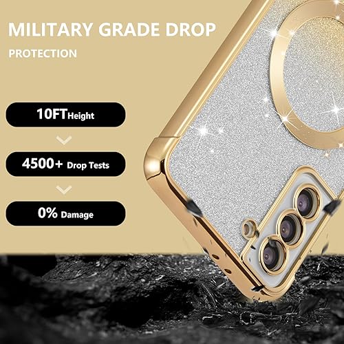 Miniatura 5 de ZTOFERA Funda magnética transparente para Samsung Galaxy S21 Plus 5G con purpurina degradada (2 en 1), chapado de lujo, bonita funda protectora de
