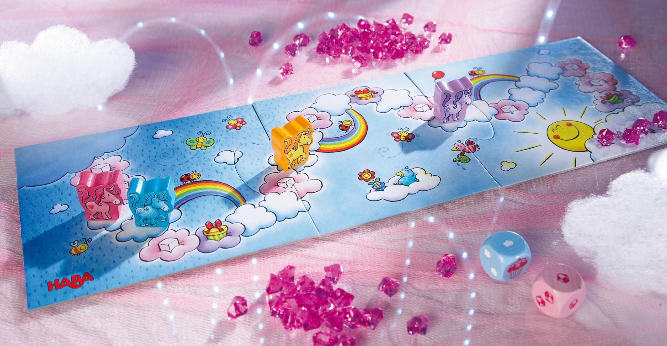 HABA 2012230005 - Unicornio Destello El Tesoro de Las Nubes, Juego Infantil de Mesa de acumulación. Más 3 años