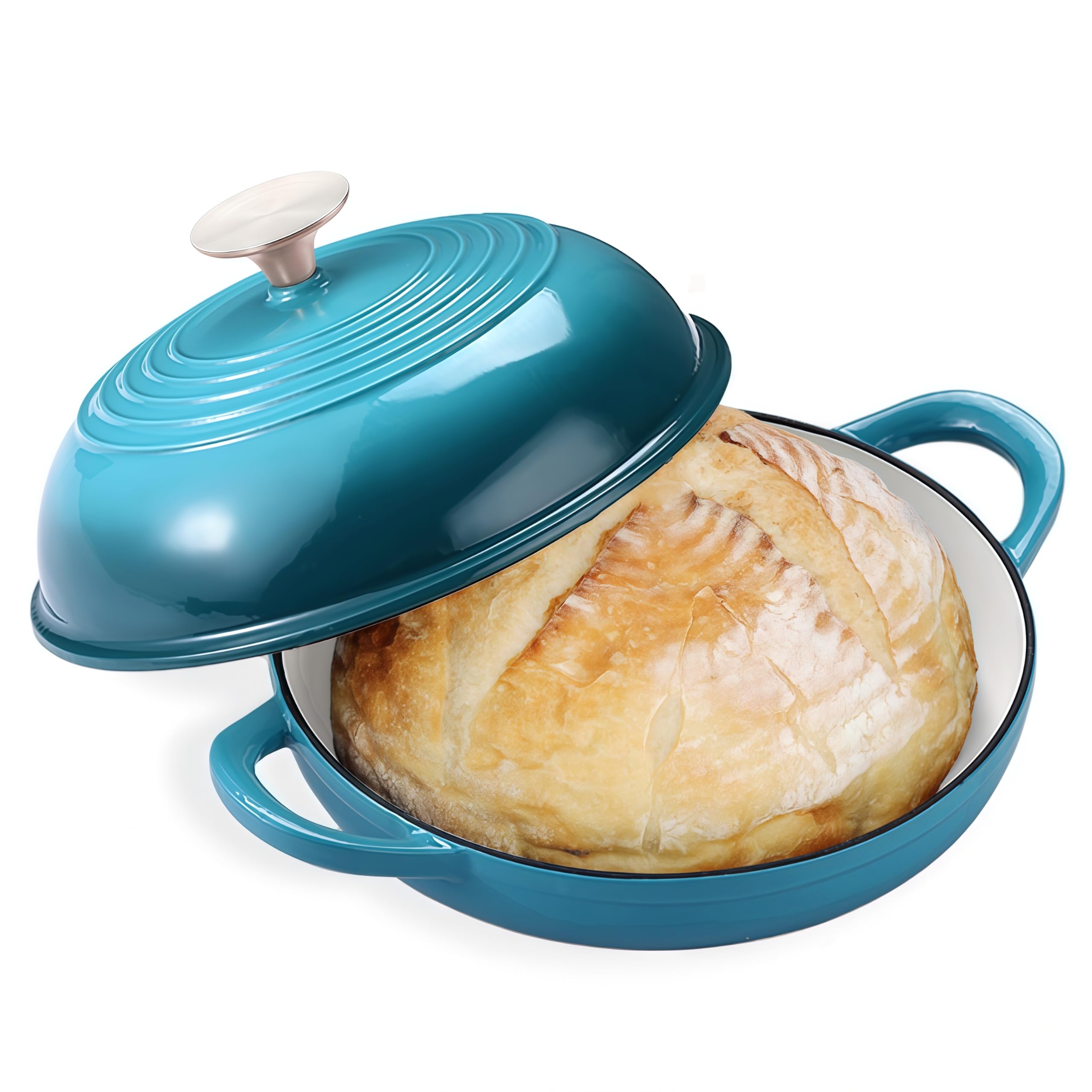 NSIRONS 6QT Blue-Green Enameled Cast Iron Dutch Oven
