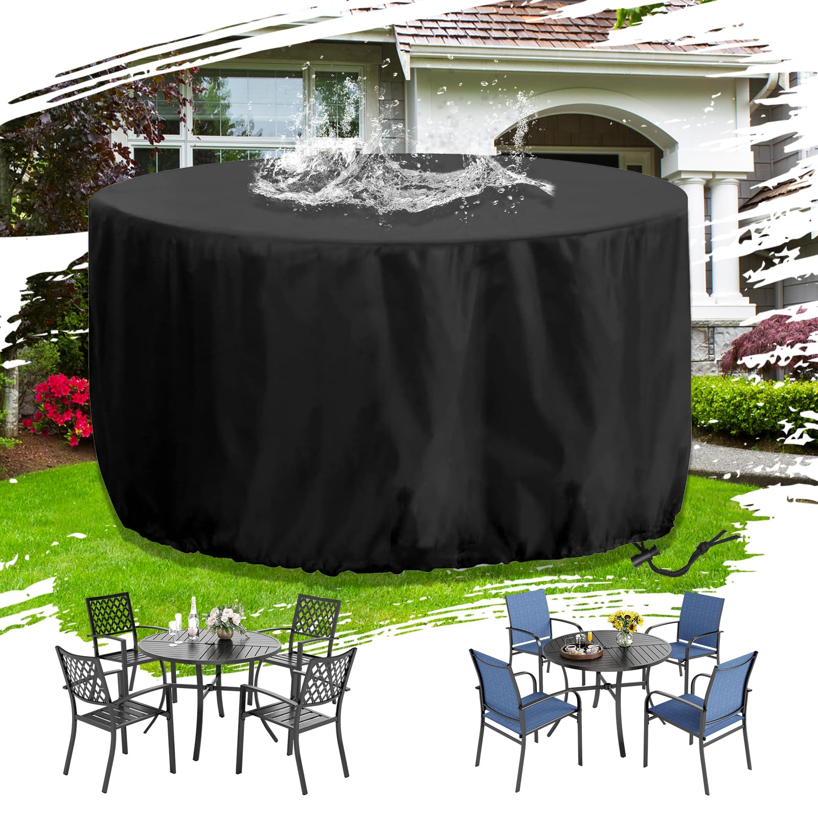 Housses pour mobilier de jardin imperméable bâche table ronde extérieure noire 190x110 cm