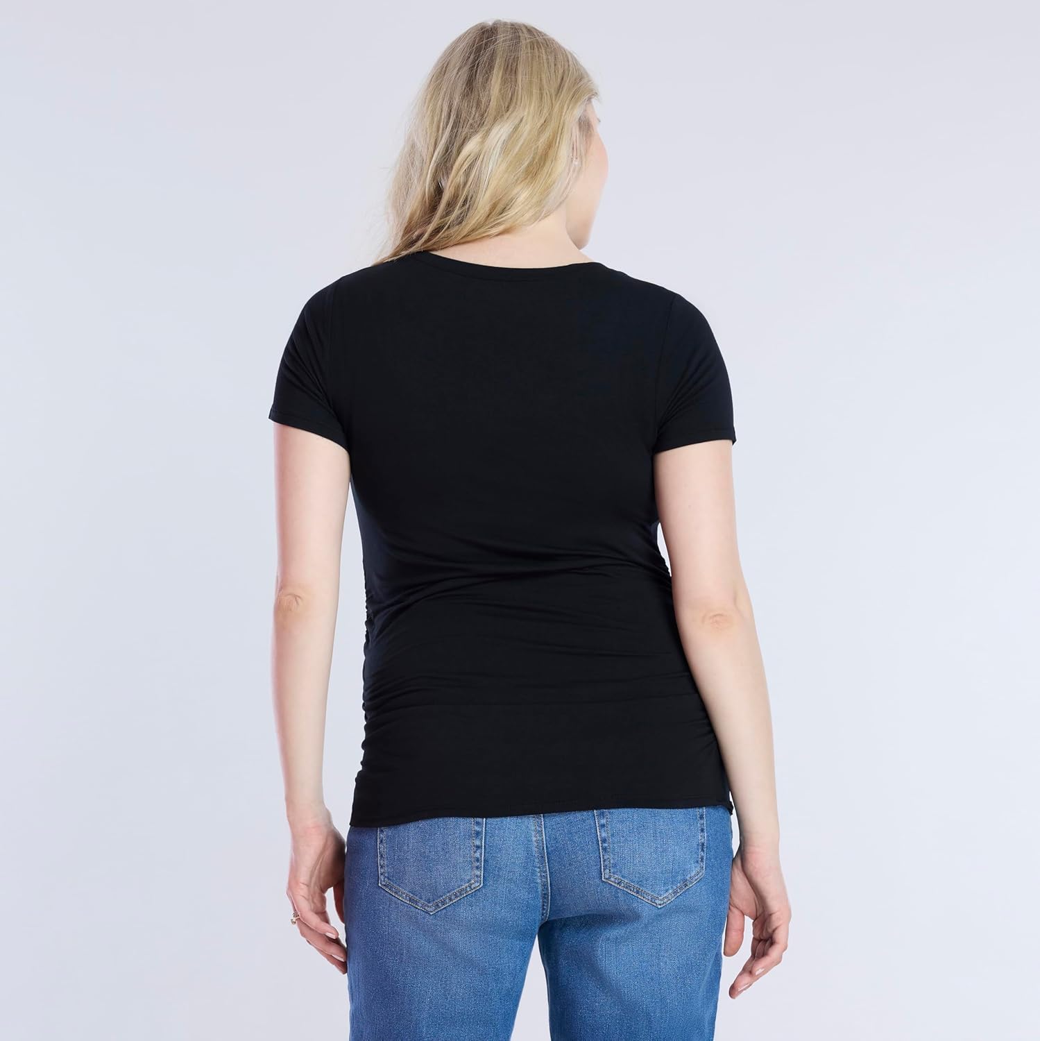 Motherhood Maternity Women’s Short Sleeve Side Ruched V-Neck Pregnancy T-Shirt - Image 4