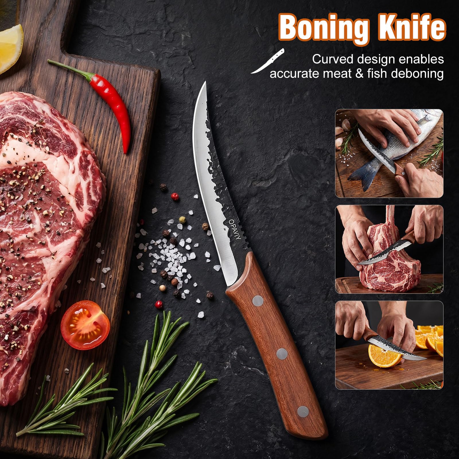 OPAYLY Hand-Forged Butcher & Carving Knife Set for Meat Cutting, 3PCS Razor Sharp High Carbon Steel Brisket, Chopping, Slicing & Boning Knives for Home & BBQ, Ideal Gift — Amazon image 5