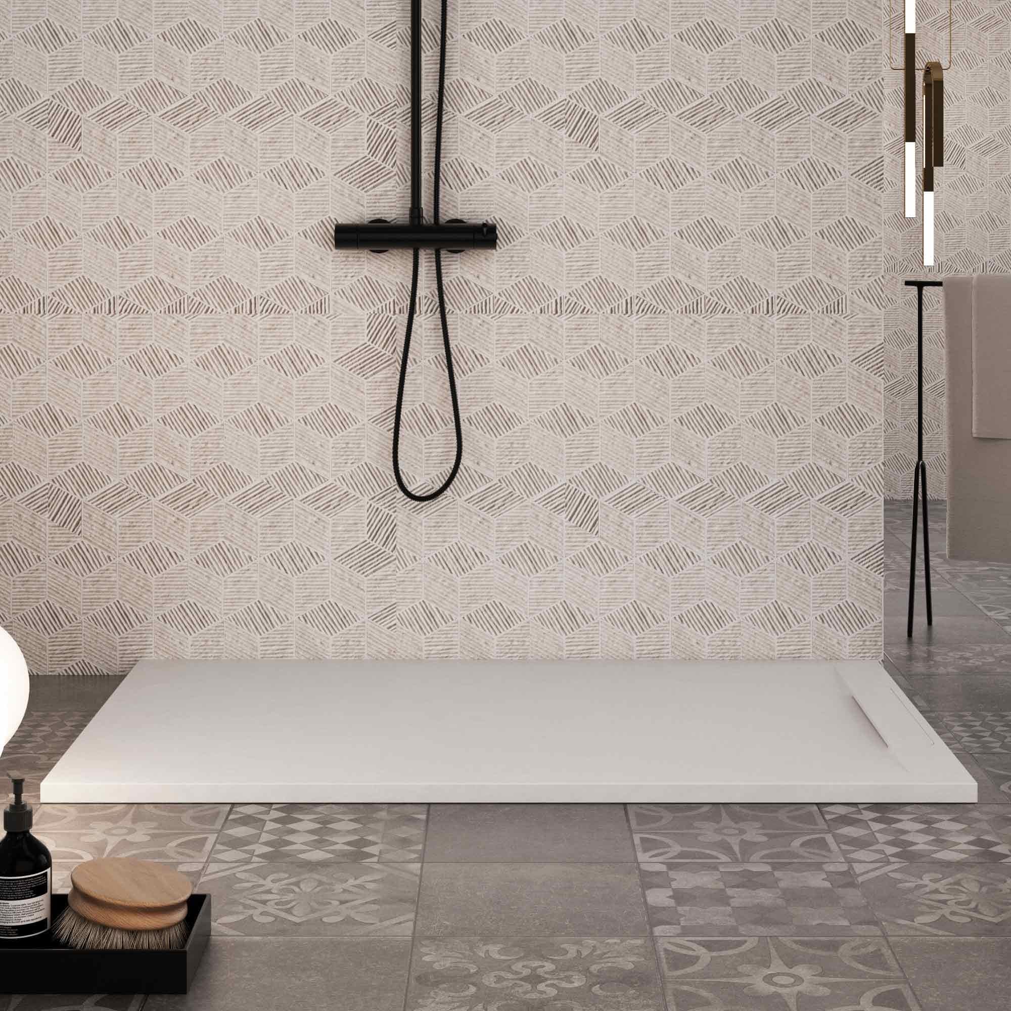 Piatto doccia in marmoresina Bianco effetto pietra cemento VINCENT - 80x170