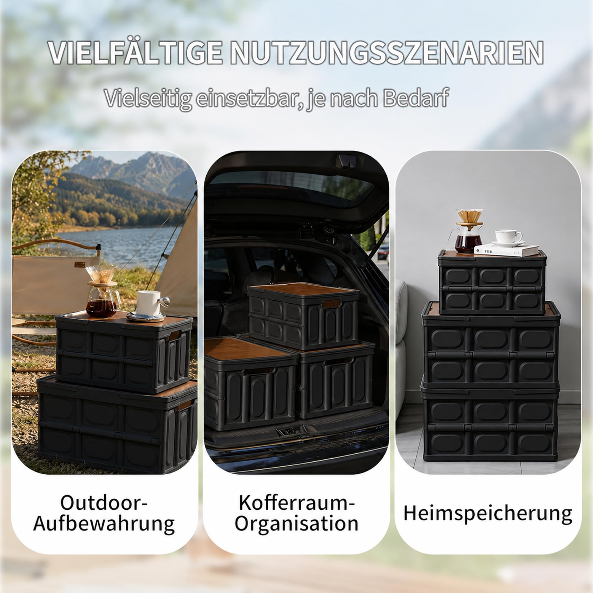 Klappbox Faltbar Stabil Plastik Faltbox, 56 Liter (2, Schwarz)