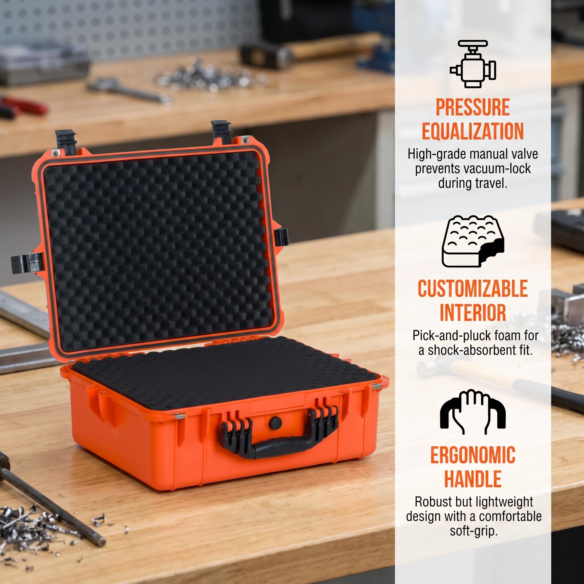 MEIJIA Étui rigide étanche pour appareil photo avec mousse personnalisable, convient pour drones, appareil photo, objectif, Orange, 20.62"x16.85"x8.11", Étui rigide