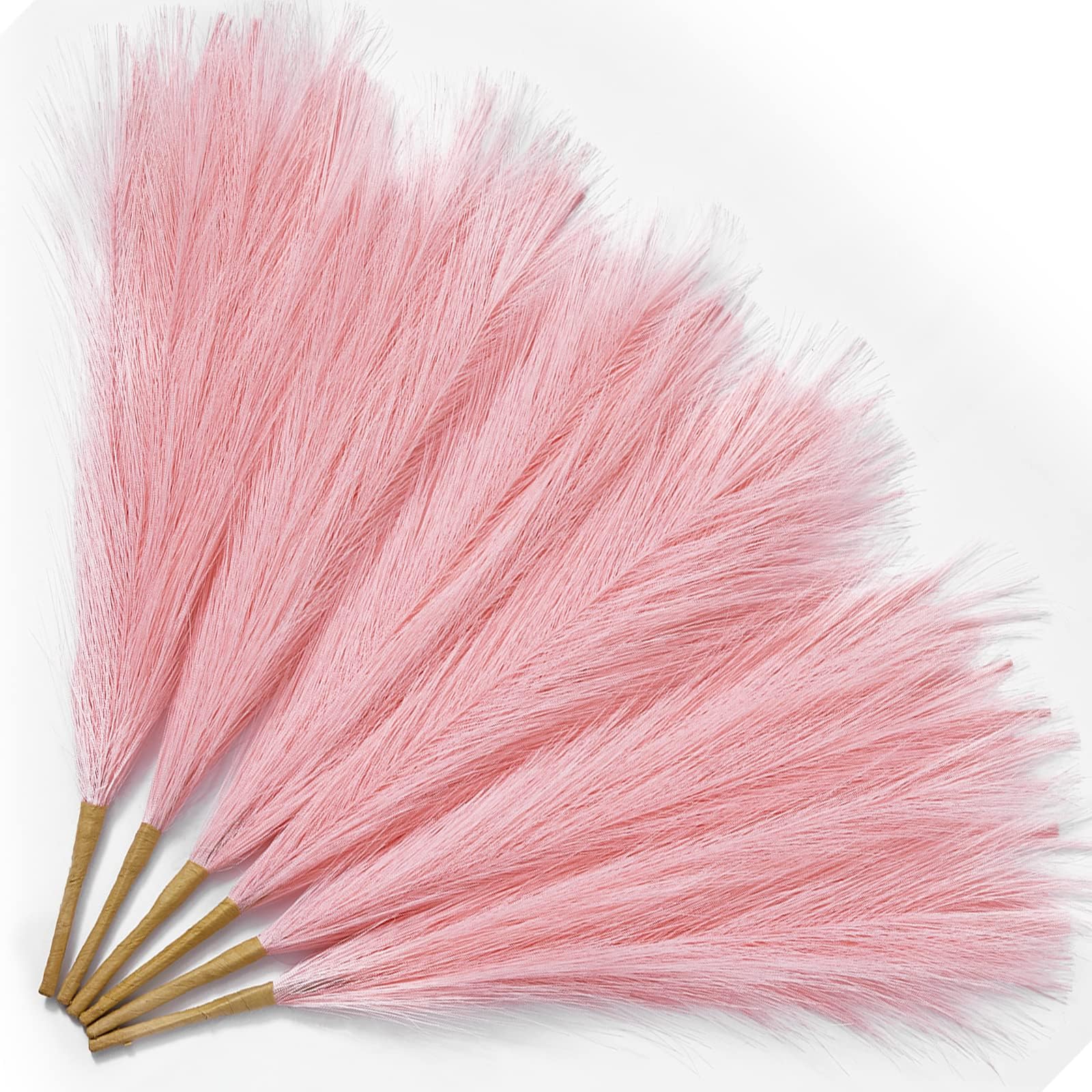 Serwalin Pampas Grass Pink Decor 45CM 6PCS, Faux Home Decor, Artificial Blush Fake Grass, Short Vase Filler Room Decoration