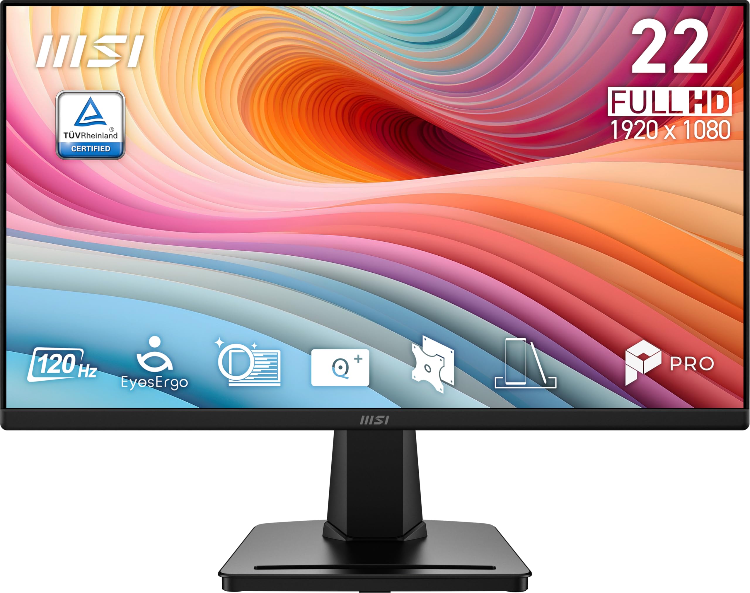 msi PRO MP225 E12VL, 22-inch IPS 1920 x 1080 (FHD) Computer Monitor, 120Hz, Adaptive-Sync, HDMI, Video Port, VESA Mountable, Tilt, 1ms, Black