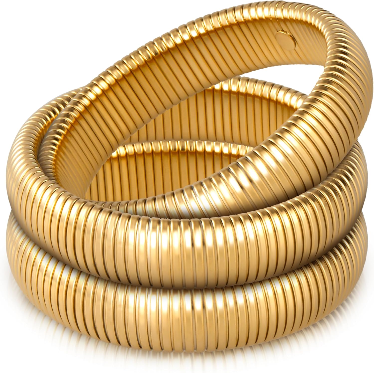 Gold Bangle Bracelets for Women Chunky Stretch Bracelet Set Stackable Bangles 14K Gold Plated Stainless Steel 10mm 16mm 20mm