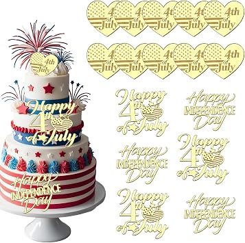 16Pcs 4th of July Cupcake Toppers Patriotic Cake Topper Acrylic Mirror Engraved Cupcake Picks for Independence Day American National Day Party Dessert Decoration Supplies