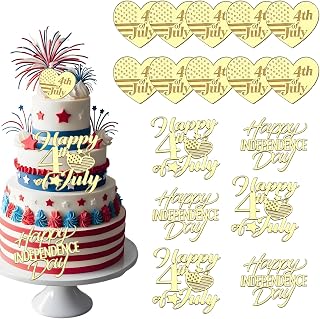 16Pcs 4th of July Cupcake Toppers Patriotic Cake Topper Acrylic Mirror Engraved Cupcake Picks for Independence Day American National Day Party Dessert Decoration Supplies