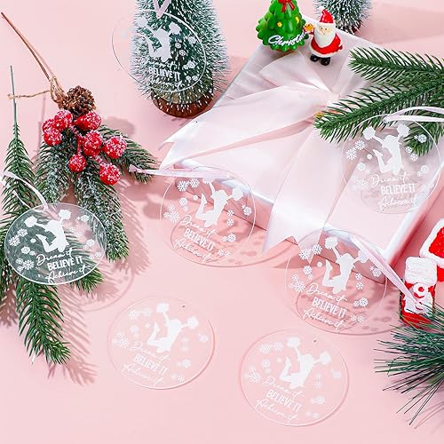 Miniatura 5 de Roowest Adorno colgante, estilo animadora, 18 piezas, adorno acrílico de Navidad para árbol, Believe It Dream It Achieve It Cheerleading Coach Gift