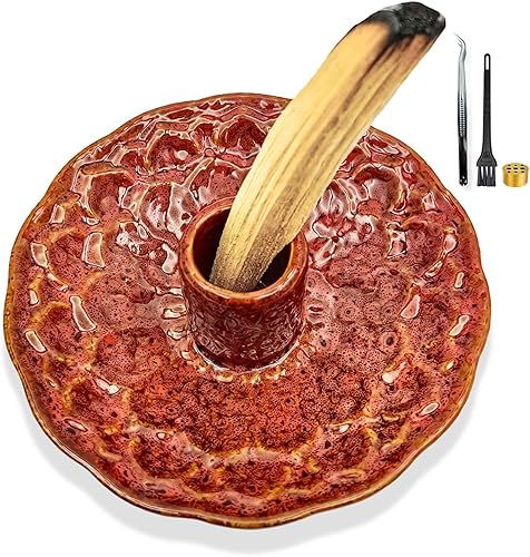 QIANMENG Soporte de Palo Santo, soporte de incienso de cerámica en forma de loto para palitos de Palo Santo o varillas de incienso, soporte de