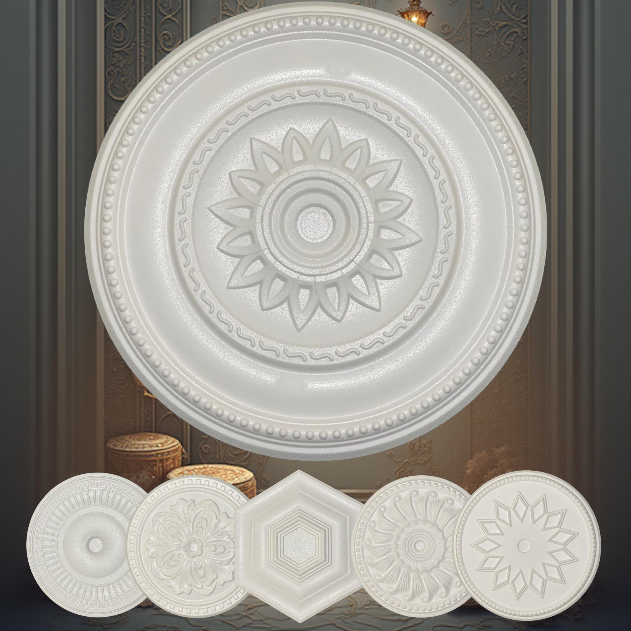 FAST DECOR Elegant Polystyrene Ceiling Rose, Lightweight Coving for Ceilings, Decorative Ceiling Medallion Moulding, Easy to Install Ceiling Decoration for Home & Living Room (Sunflower 49.5 cm)
