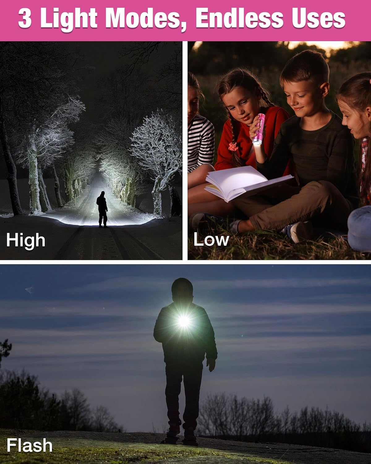 EverBrite Small Flashlight, Compact LED Flash Light with 3 Modes, 3 AAA Batteries Included, Water-Resistant Mini Flashlight for Home,Emergencies and Camping, Pink, 1 Pack