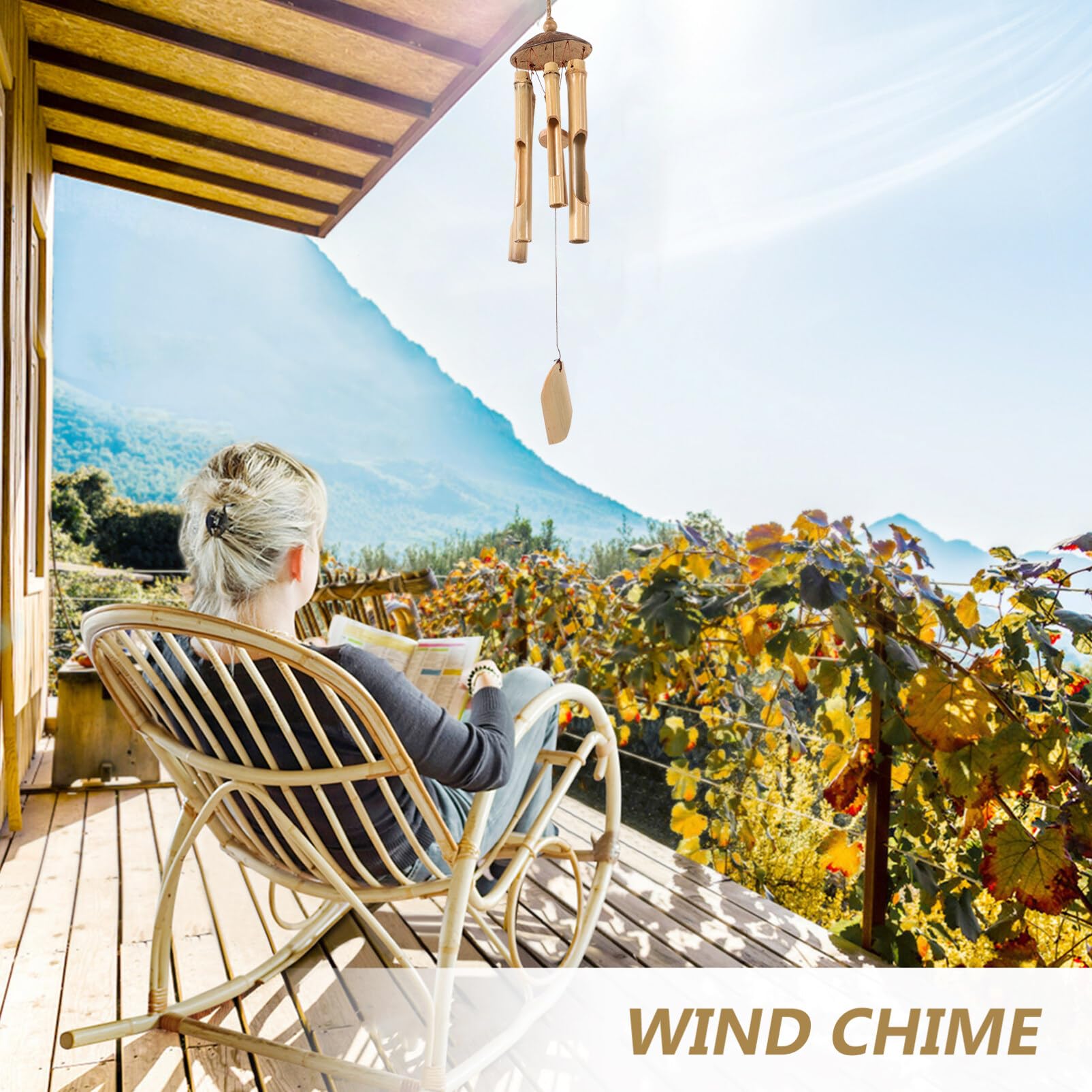 Amazon.co.jp: 竹風鈴、ココナッツトップ木製風鈴、中国木製風鈴、中庭