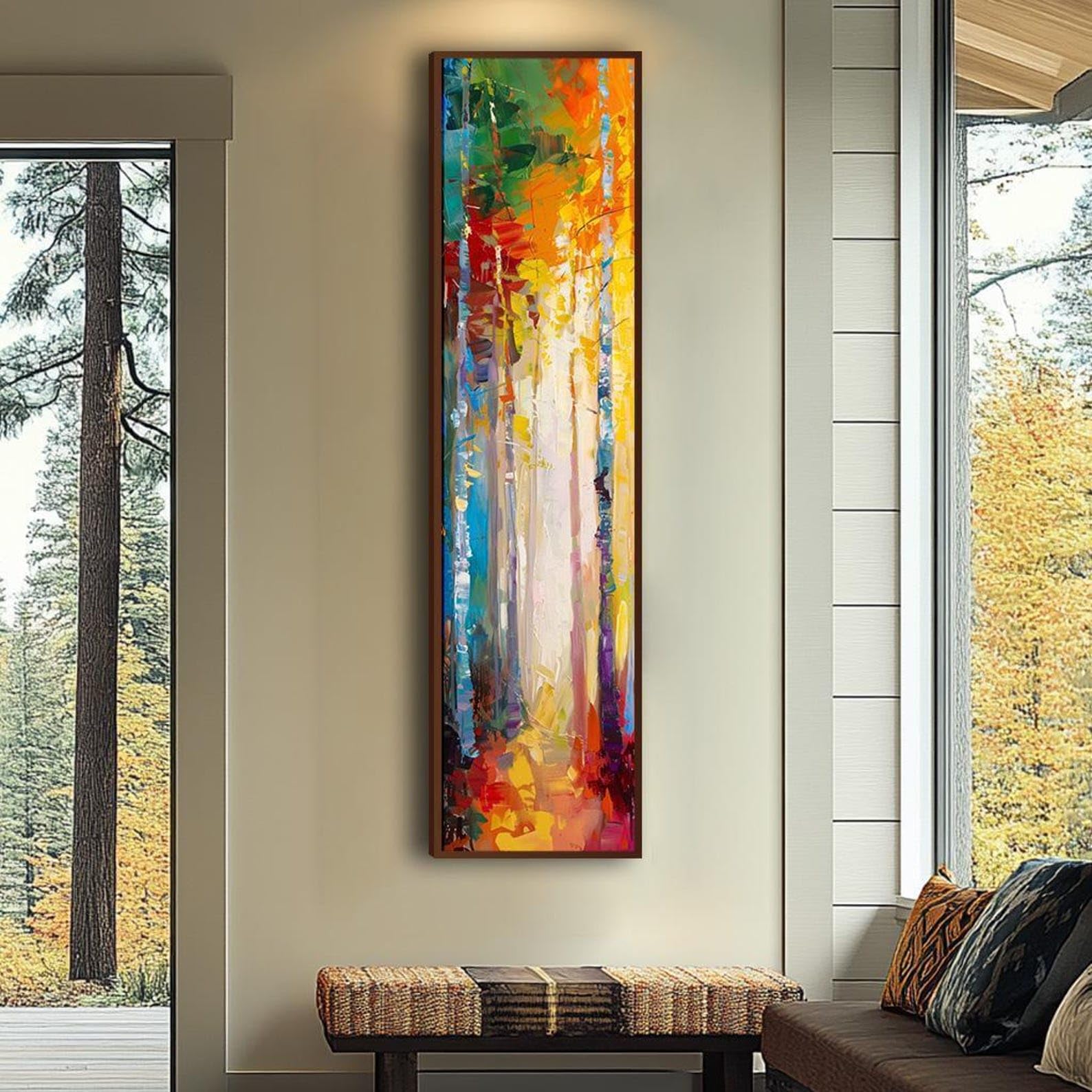 XINBAO Long Narrow Canvas Wall Art, Tall Narrow wall art, Tree Wall art, Vertical Wall Art, Large wall art, Canvas art(35x105cm/Frameless)