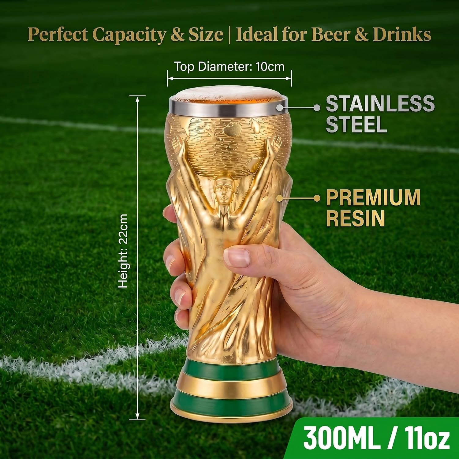 Soccer Trophy Pint Weizen Pilsner Glass for World Soccer Cup 2026 | 300ml /11oz / Resin＆Stainless Steel / novelty beer mug / World Cup gift / sports bar decor / Football Fan Gift Champion Party thumbnail