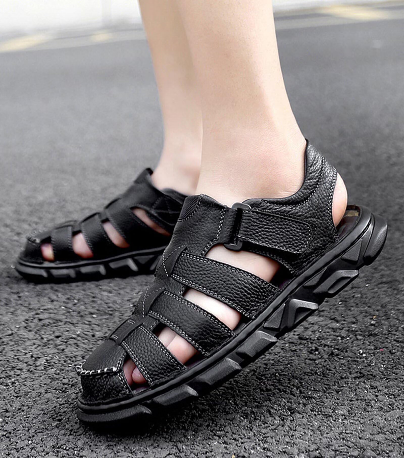 HNVAVQ Sandalias cuero de verano para hombre Sandalias deportivo transpirable de senderismo al aire libre cómodas