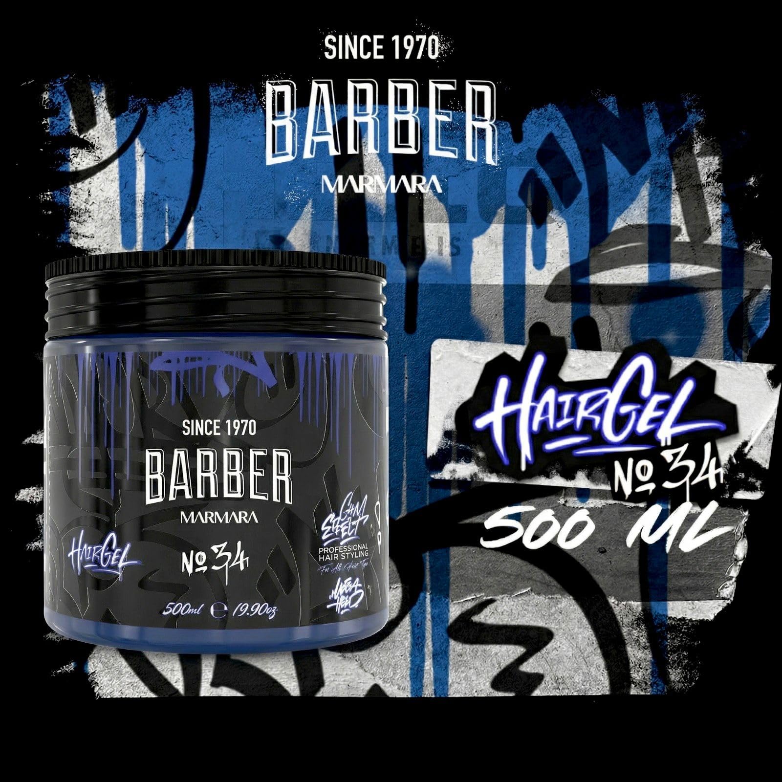 Barber Marmara Żel do stylizacji włosów nr 34 dla mężczyzn, mocne utrwalenie, długotrwała objętość, bez osadu, stylizacja na mokro lub sucho, 500ml