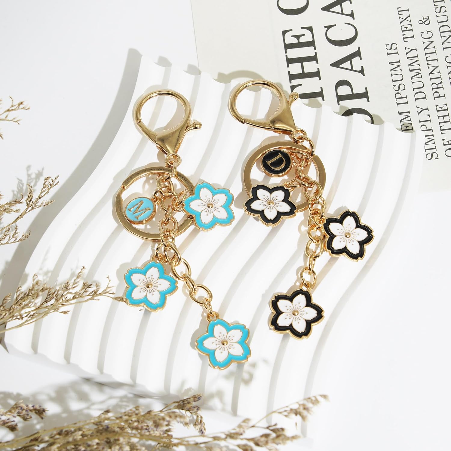 Cute Initial Letter Flower Keychain Flower Charms for Women Cherry blossom Bag Charms for Handbag Backpack - Image 4