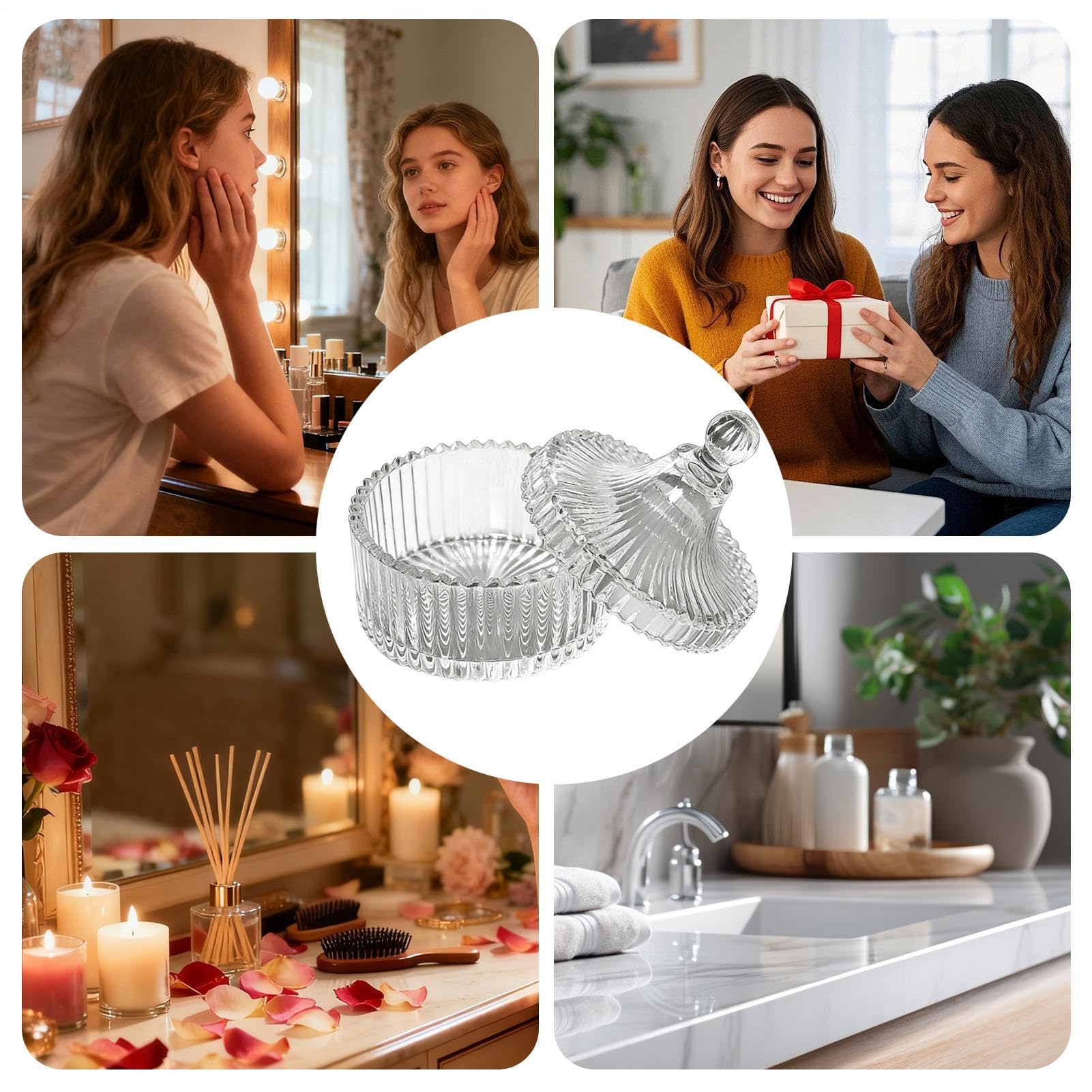 Tarro de polvo para polvo, de vidrio de 800 ml, plato de polvo con tapa, para mujeres y niñas, ducha, cosméticos, cuidado de la piel, baño, tocador