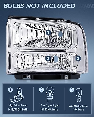 Miniatura 2 de Nilight Reemplazo del conjunto de faros delanteros 2005 2006 2007 F250 F350 F450 F550 carcasa cromada súper resistente, lente transparente de