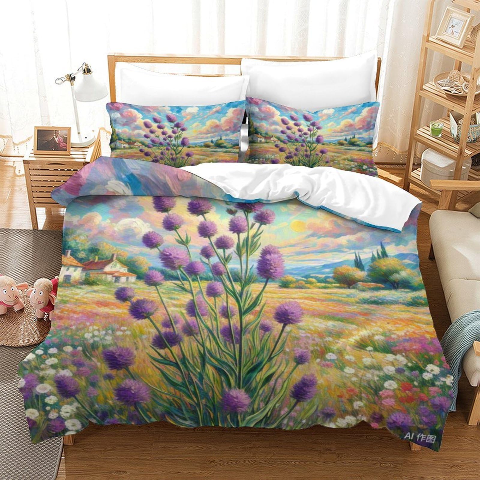 Housse de couette verveine 140x200 en microfibre pour lit enfant et ado