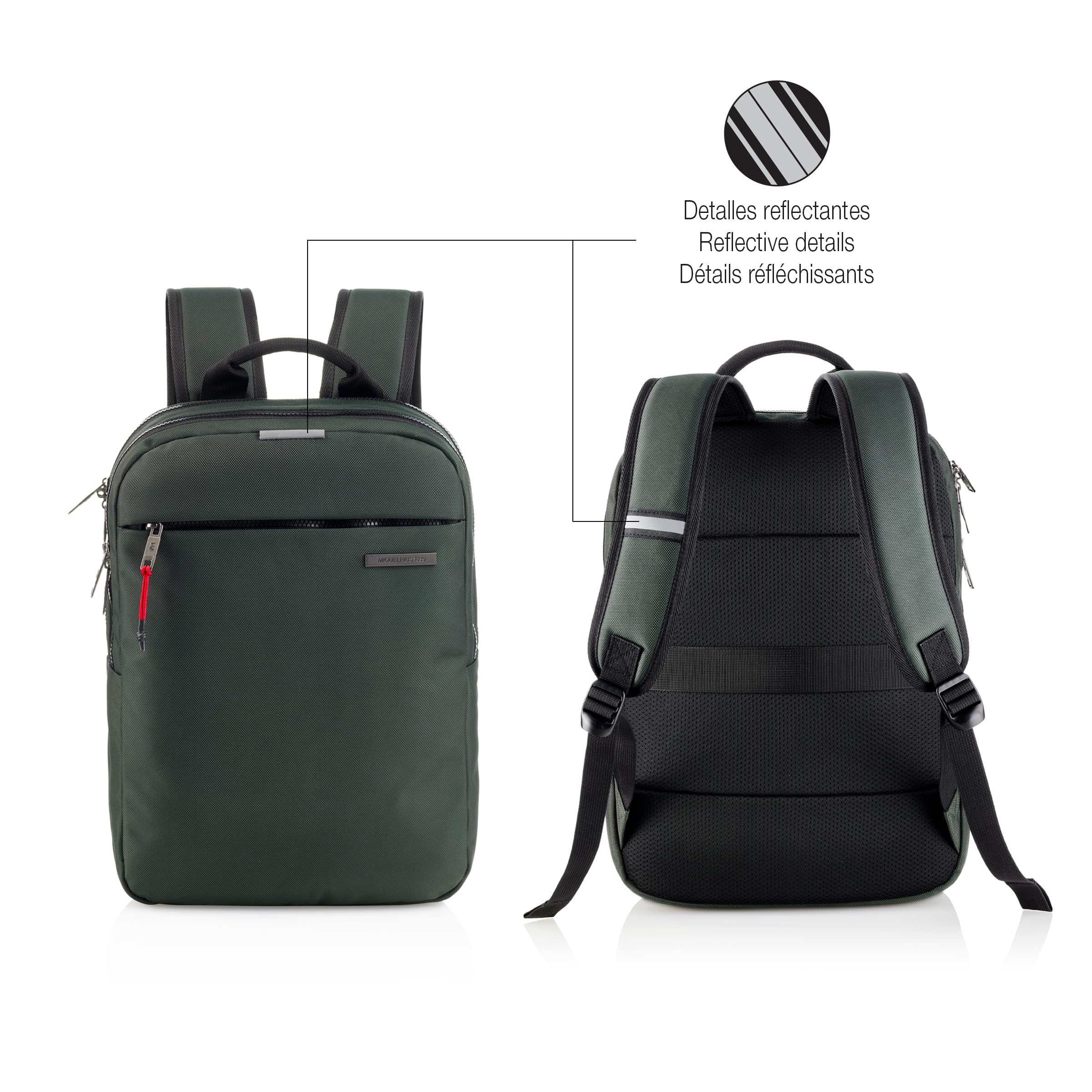 Miquelrius - Mochila ordenador de 13l, Bolsillo antirobo RFID, Detalles reflectantes, Cierre seguridad, Adaptable trolley, Mochila portátil+tablet, Repelente al agua