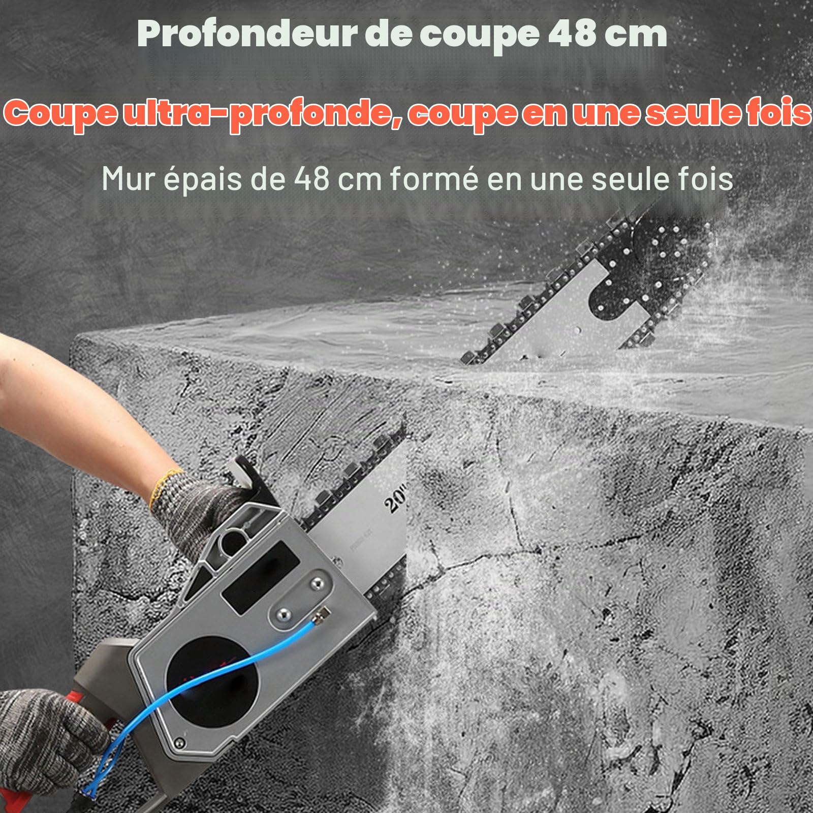 Tronçonneuse à Béton Électrique, Scie Murale à Chaîne Diamantée, avec Aspiration De Poussière, Profondeur 35 Cm/48 Cm, Scie Murale à Béton,Cuttingdepth-480mm