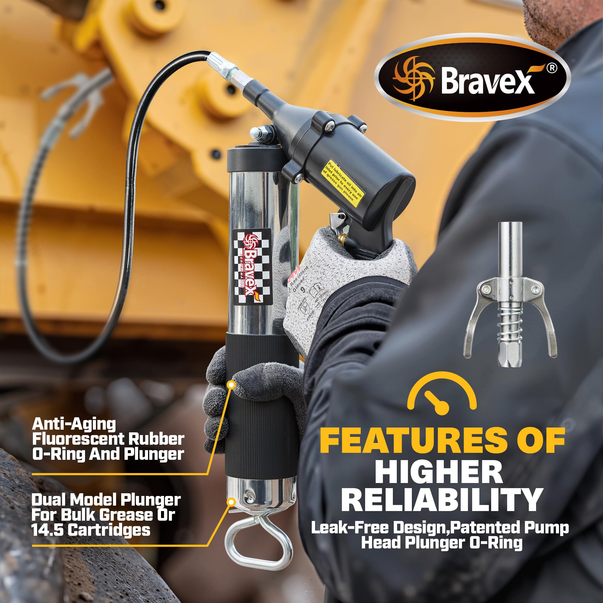 Bravex Ingrassatore pneumatico con accoppiatore a sgancio rapido, ciclo