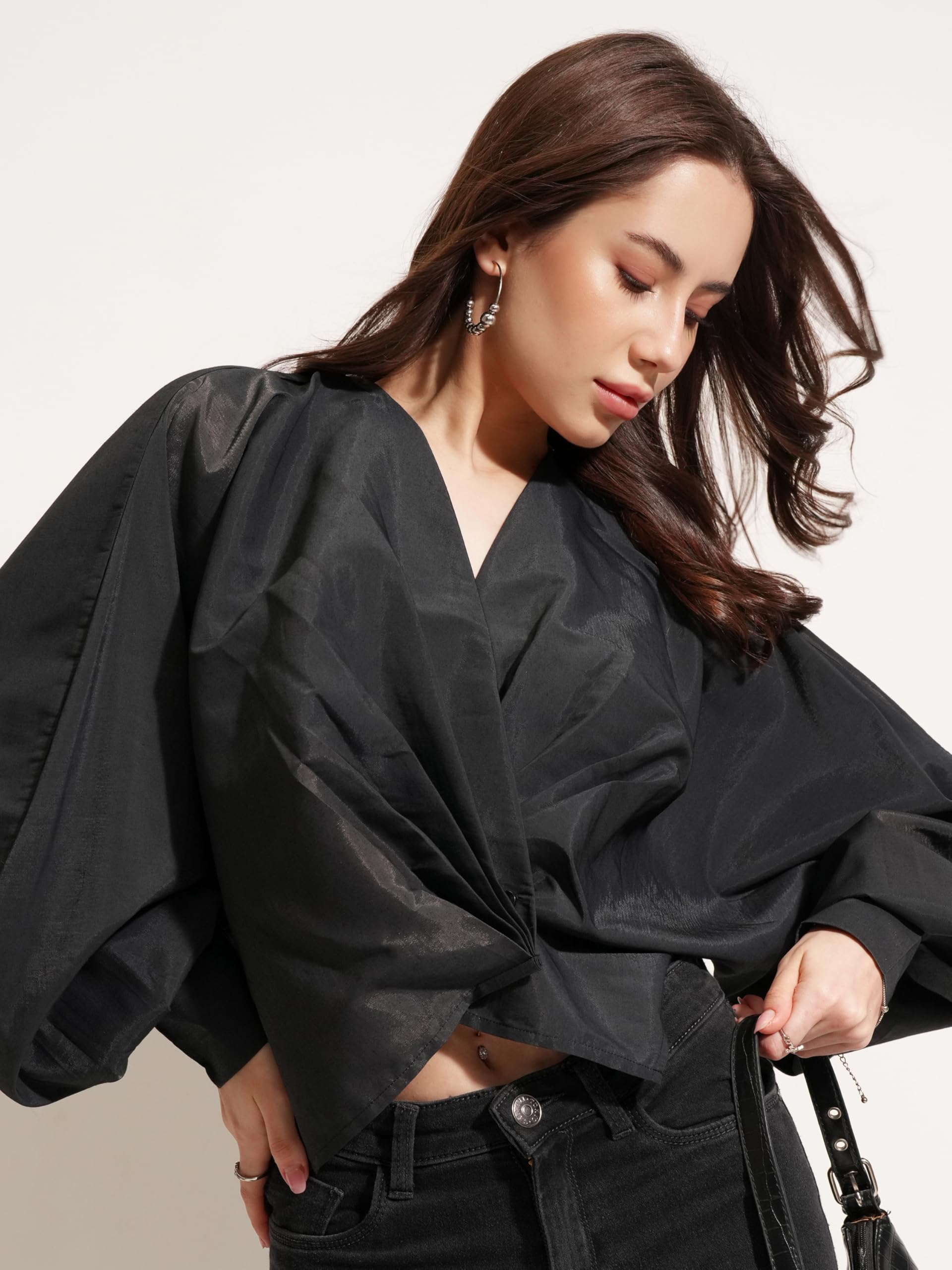 Tokyo Talkies Women Regular Fit V Neck Full Sleeve TTTP011360 Black L 1