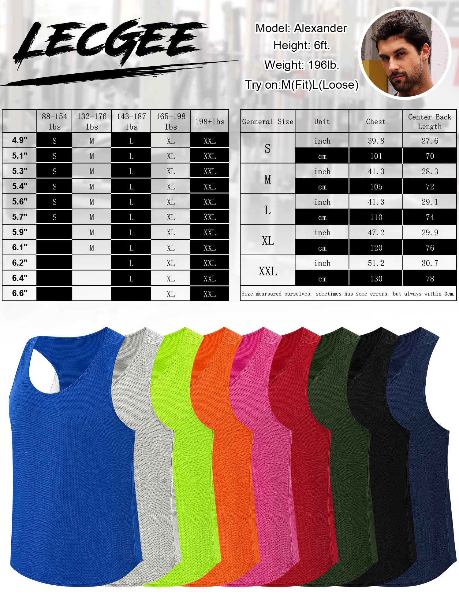 LecGee Herren 3er-Pack Gym Workout Tank Top Dry Fit Y-Back Muscle T-Shirts Ärmellos Mesh Bodybuilding Fitness Stringer, schwarz / rot / grau, XL