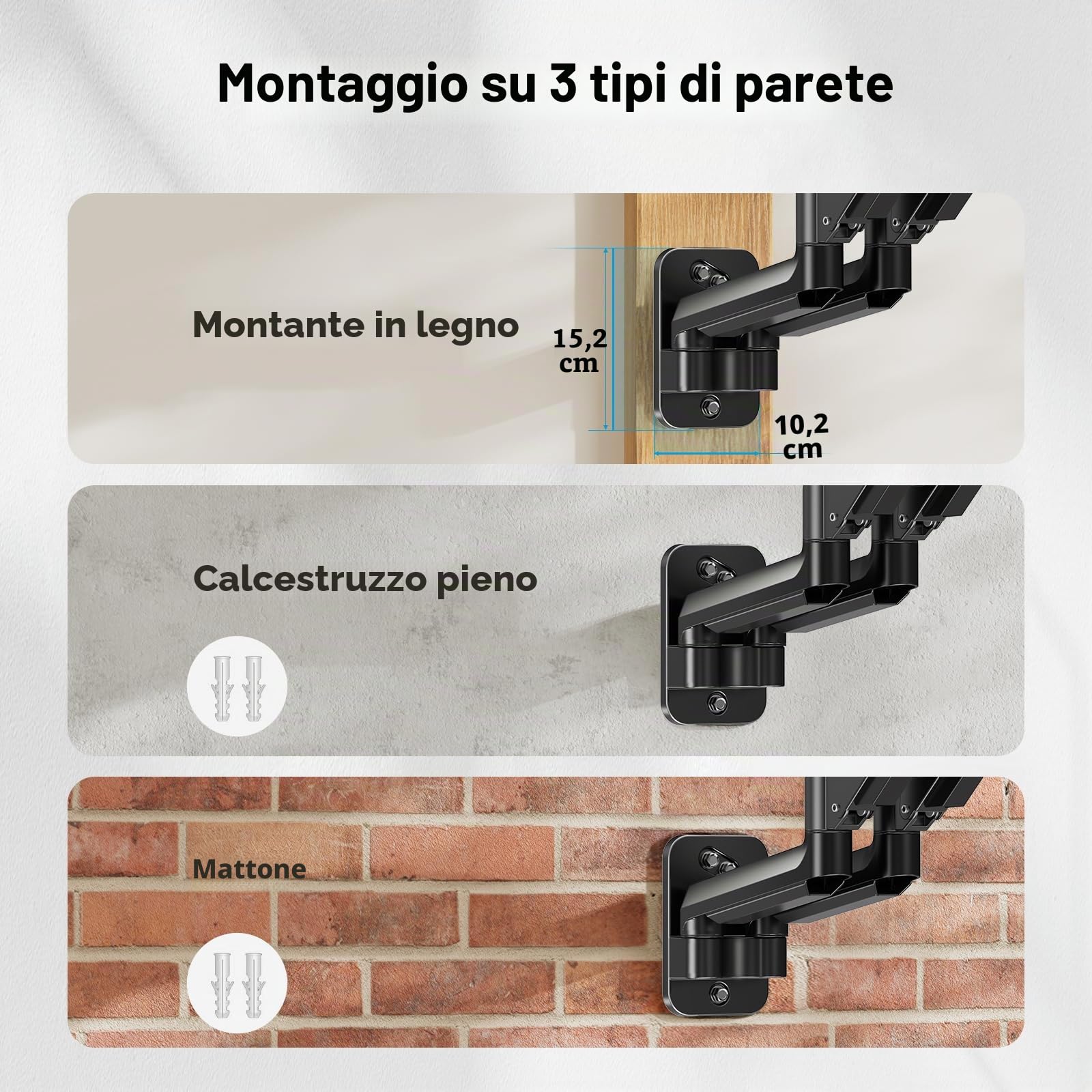 HUANUO Doppio Supporto a Parete per Schermi da 17 a 32 pollici, Supporto per Monitor a Parete con Pistone a Gas, Doppio Braccio per Monitor Supporto VESA 75/100 mm, capacità di carico 2-8kg
