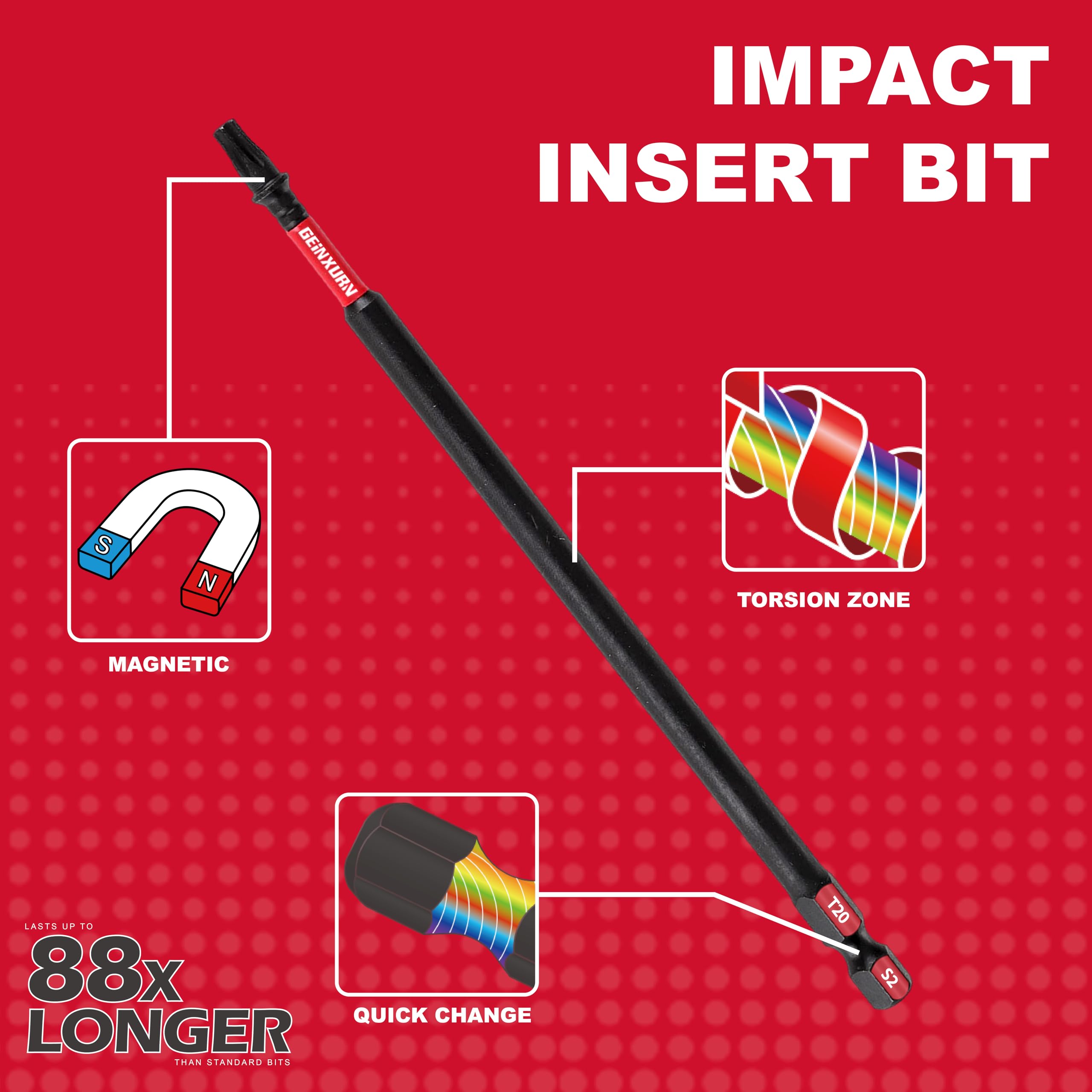 GEINXURN Impact Tough #20 Torx 6 pulgadas. Puntas de destornillador de inserción, paquete de 10 brocas magnéticas T20, juego de puntas de destornillador T20 de aleación de acero S2 a granel