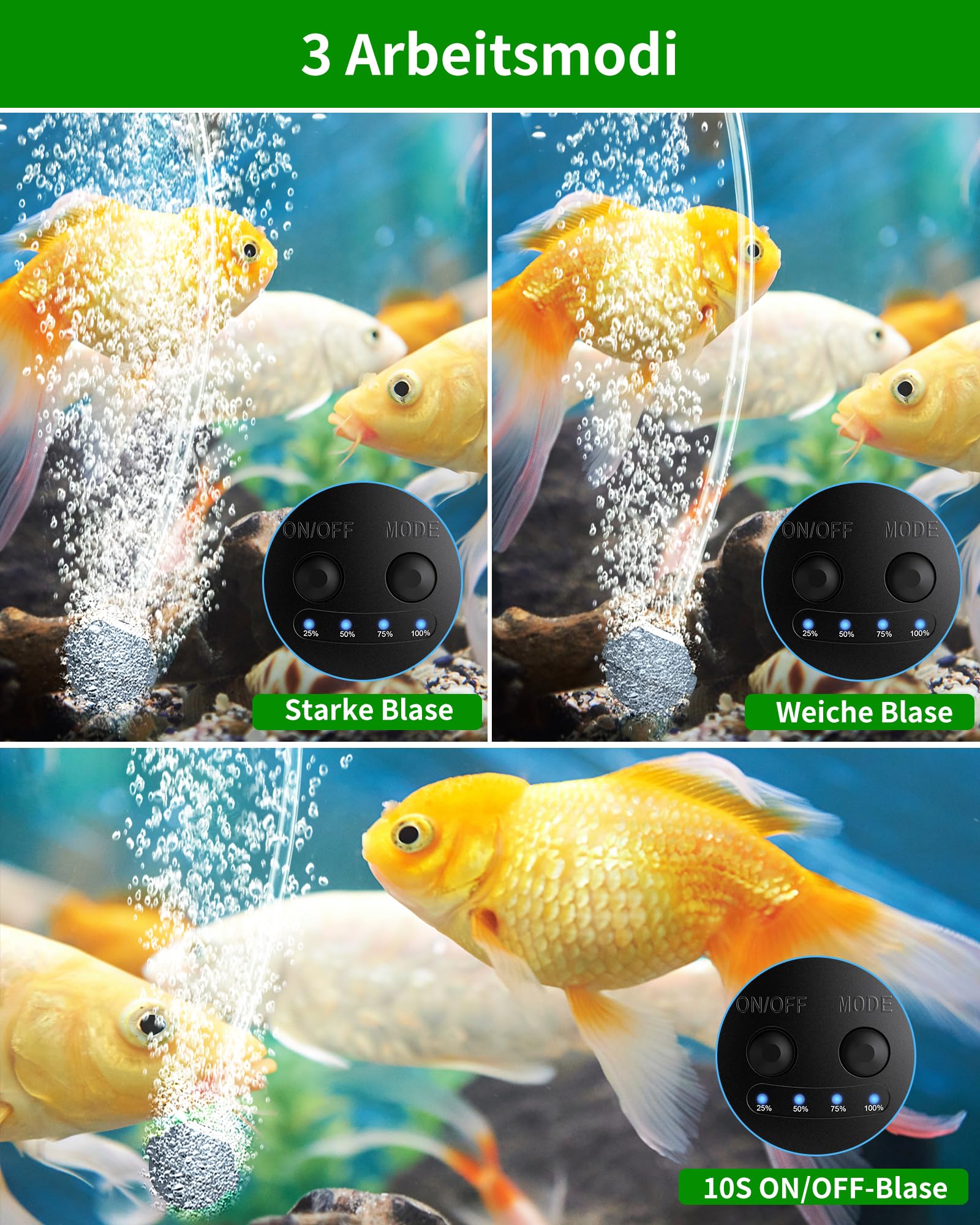 Biling 15 W Aeratore Laghetto Solare, Pompa ad Aria Solare Ossigenata con 4400mAh Batteria, Batteria Indicatore Carica, 4 Pietre Porose Tubo da 4 m, Aerazione di Laghetti da Giardino, Acquari, Pesca