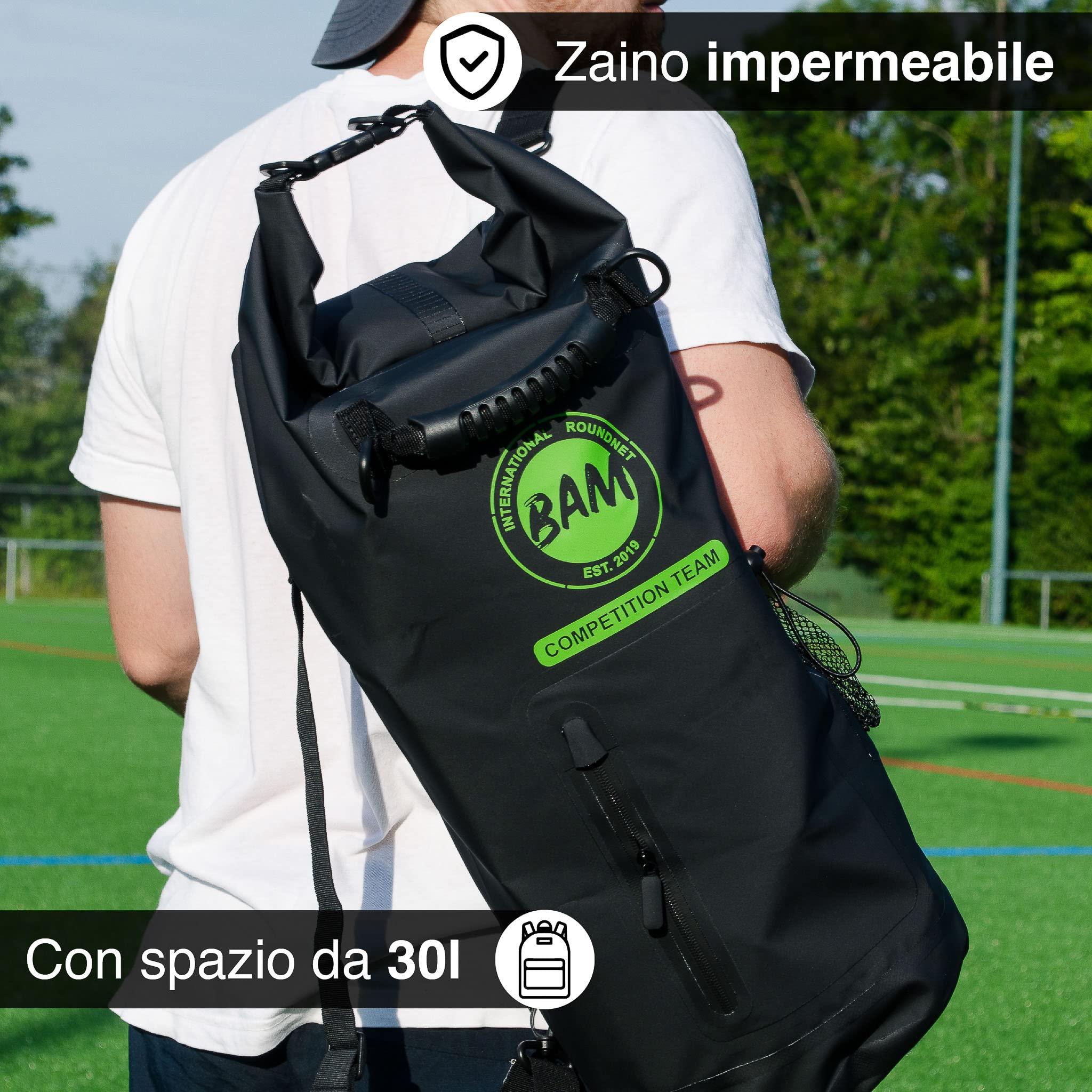 Roundnet Pro Set (Turnier Edition) con 3 palline di nuova concezione, zaino impermeabile, rete migliorata, parti rinforzate del telaio e pompa per palloni