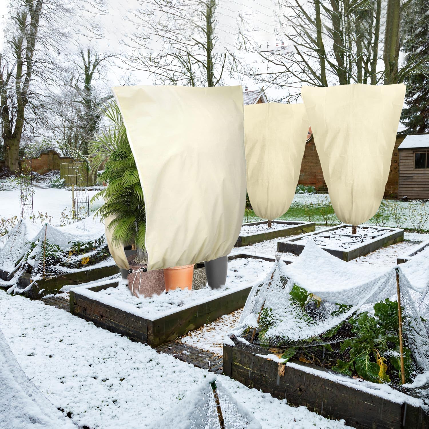 WISD 4 Coperture Invernali Per Piante 60x80 Cm – Tessuto Non Tessuto 80g/m², Con Cerniera E Cordino, Protezione Da Gelo, Neve E Vento – Riutilizzabili - 2