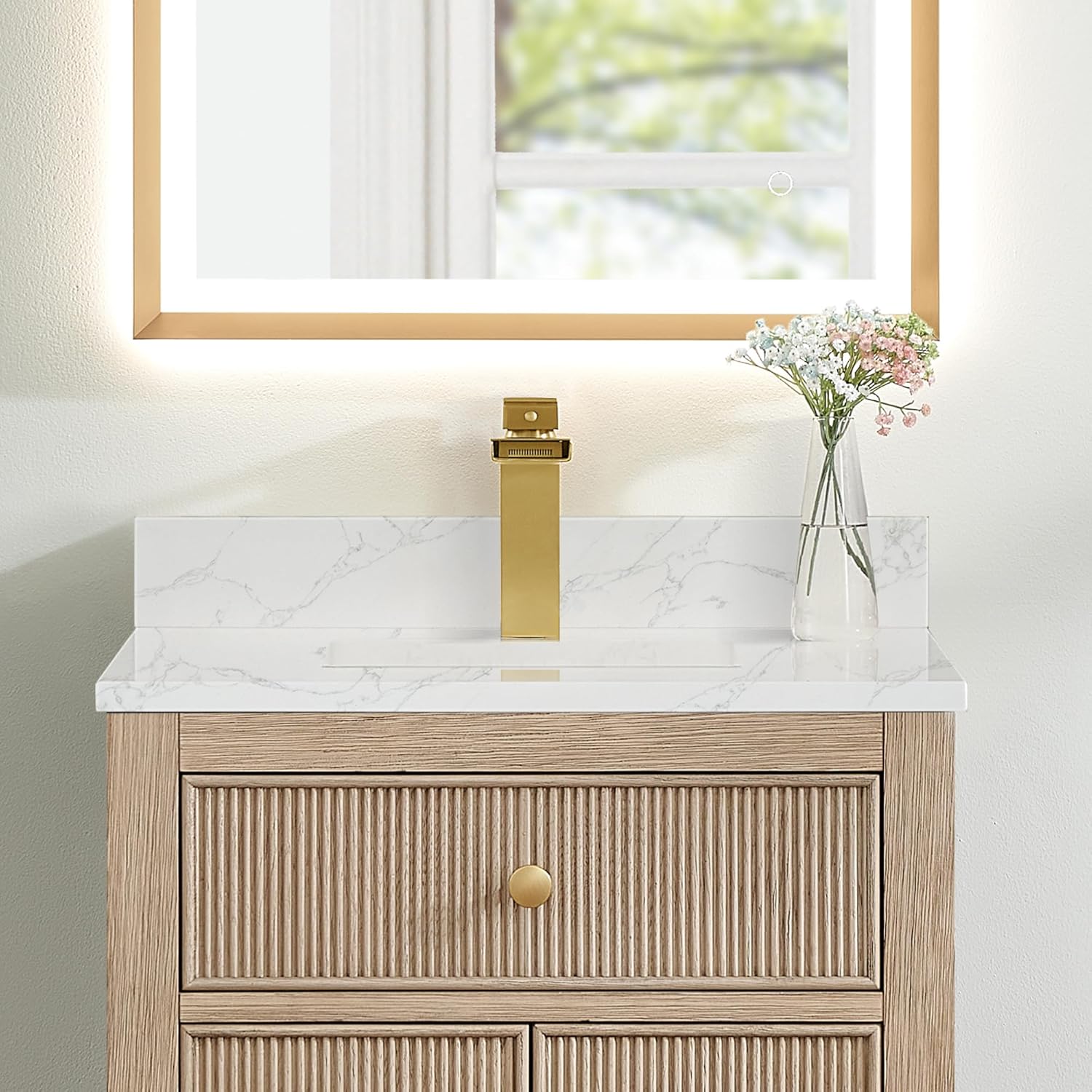 24 Inch Bathroom Vanity Backsplash Engineered Marble Stone Sink Backsplashes for Vanities Countertop Bath Fixtures Accessories Grain White