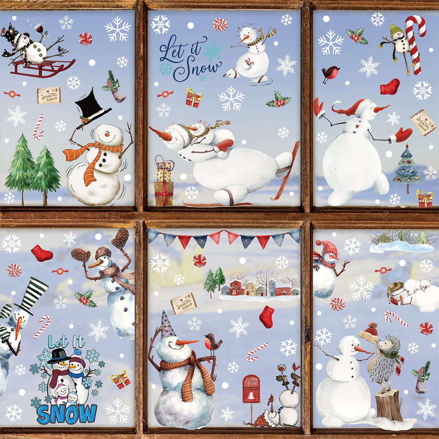 Quera Christmas Window Decals - Snowman, Snowflake & More! 9 Sheets, 7.8'' X 11.8'' PVC Static Window Decor for Kids Holiday Glass Decorations