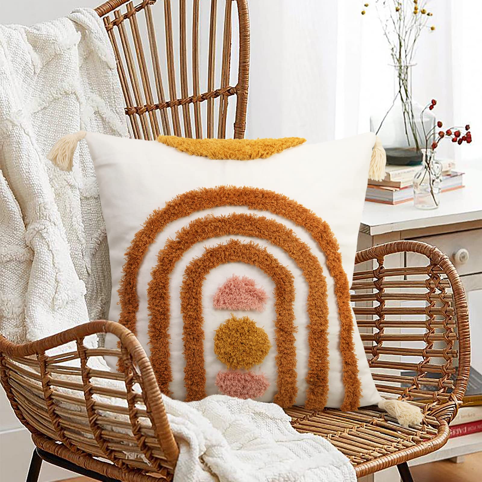 Boho-Kissenbezüge, 45x45 Cm, 2er-Set – Abstraktes Geometrisches Design, Baumwoll-Leinen | Für Sofa, Wohnzimmer & Mehr
