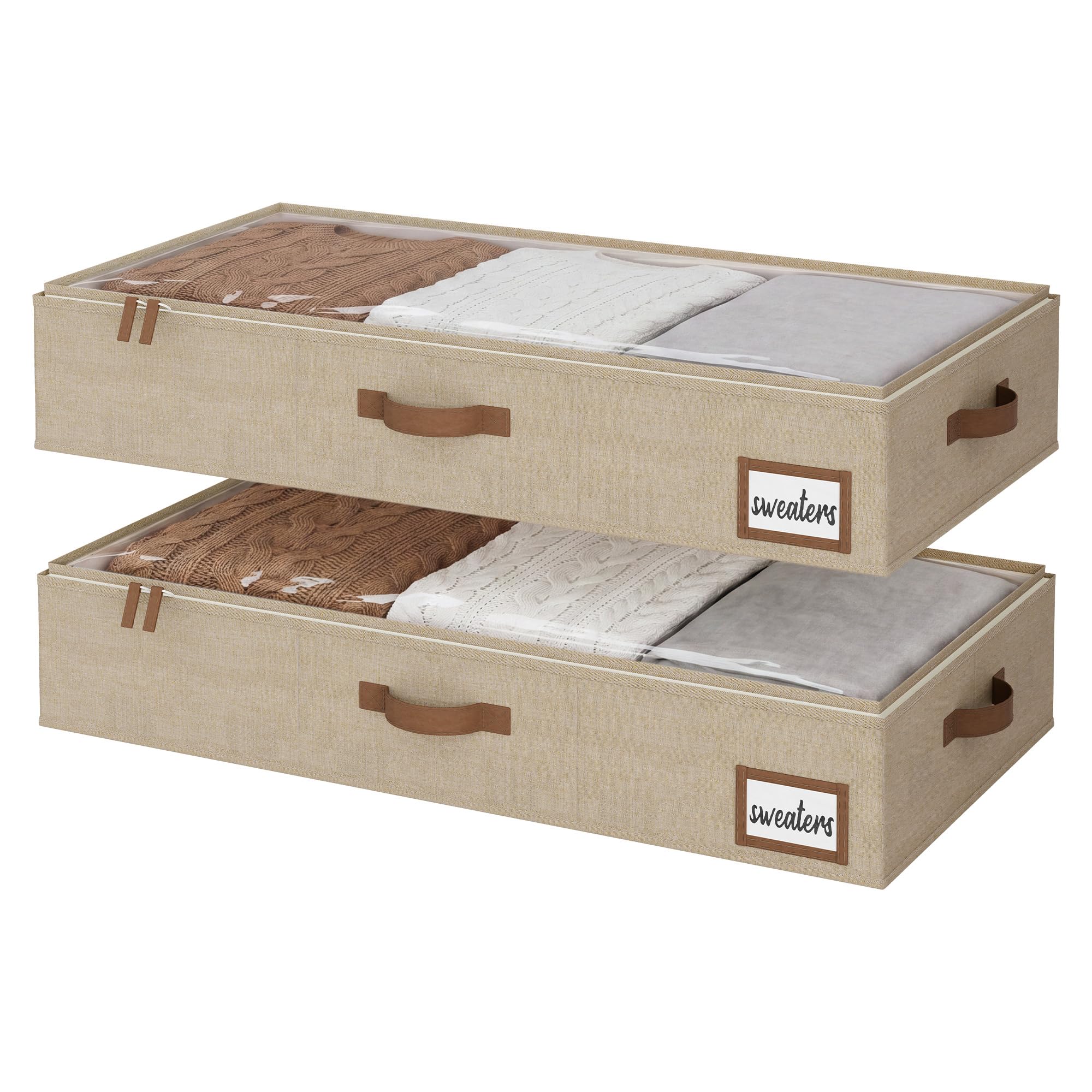 StorageWorks Underbed Storage Boxes with Lids, Large Under Bed Storage Box Containers for Bedroom Accessories Organising Clothes Bedding, Rigid Under Bed Organisers Ultra Thick, Brown, 2-Pack