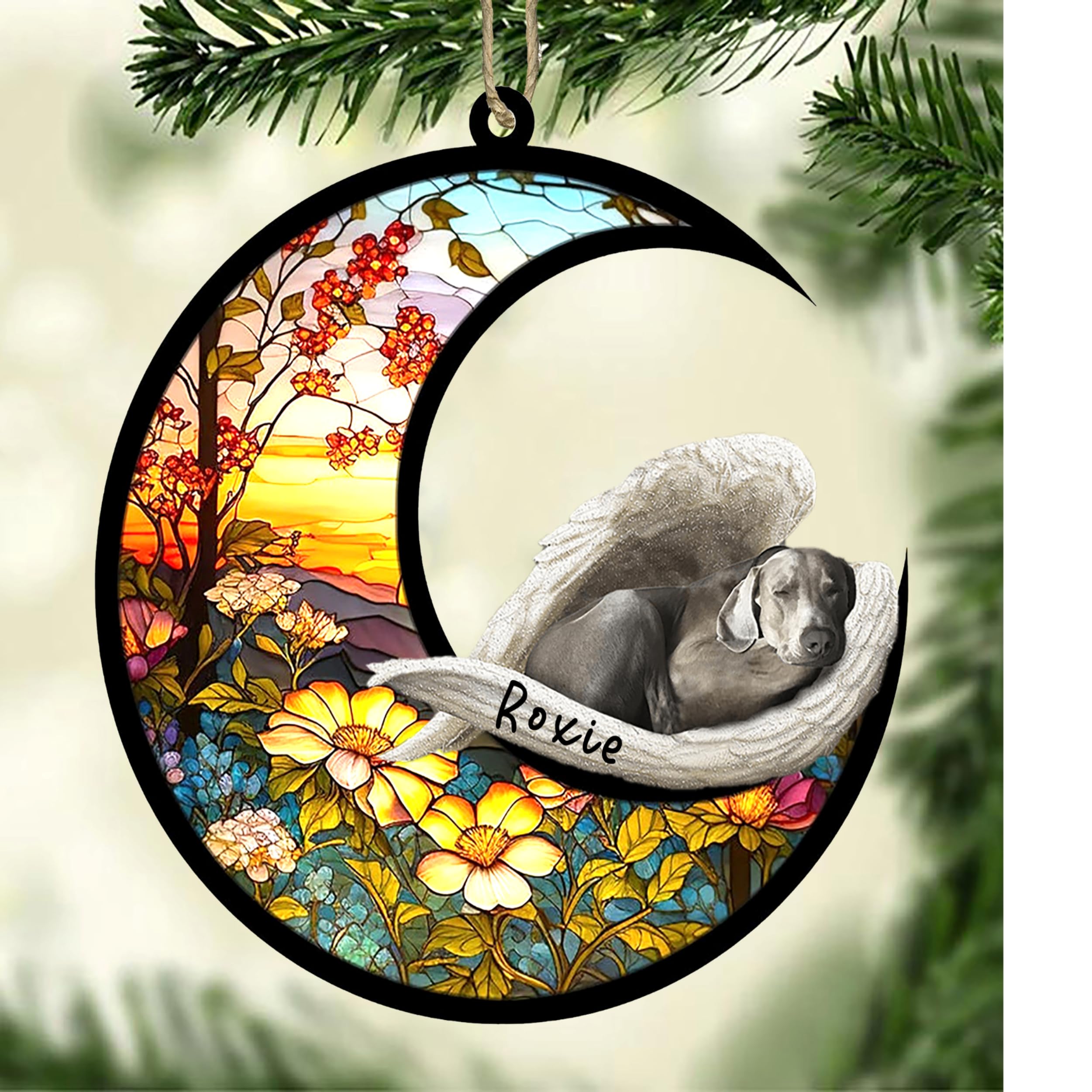 Personalized Weimaraner_1 Dog Memorial Suncatcher, Weimaraner_1 Christmas Ornament with Name, Pet Loss Catcher, Gifts for Dog Lovers Loss of Dog, Weimaraner_1 Sleep on Haven