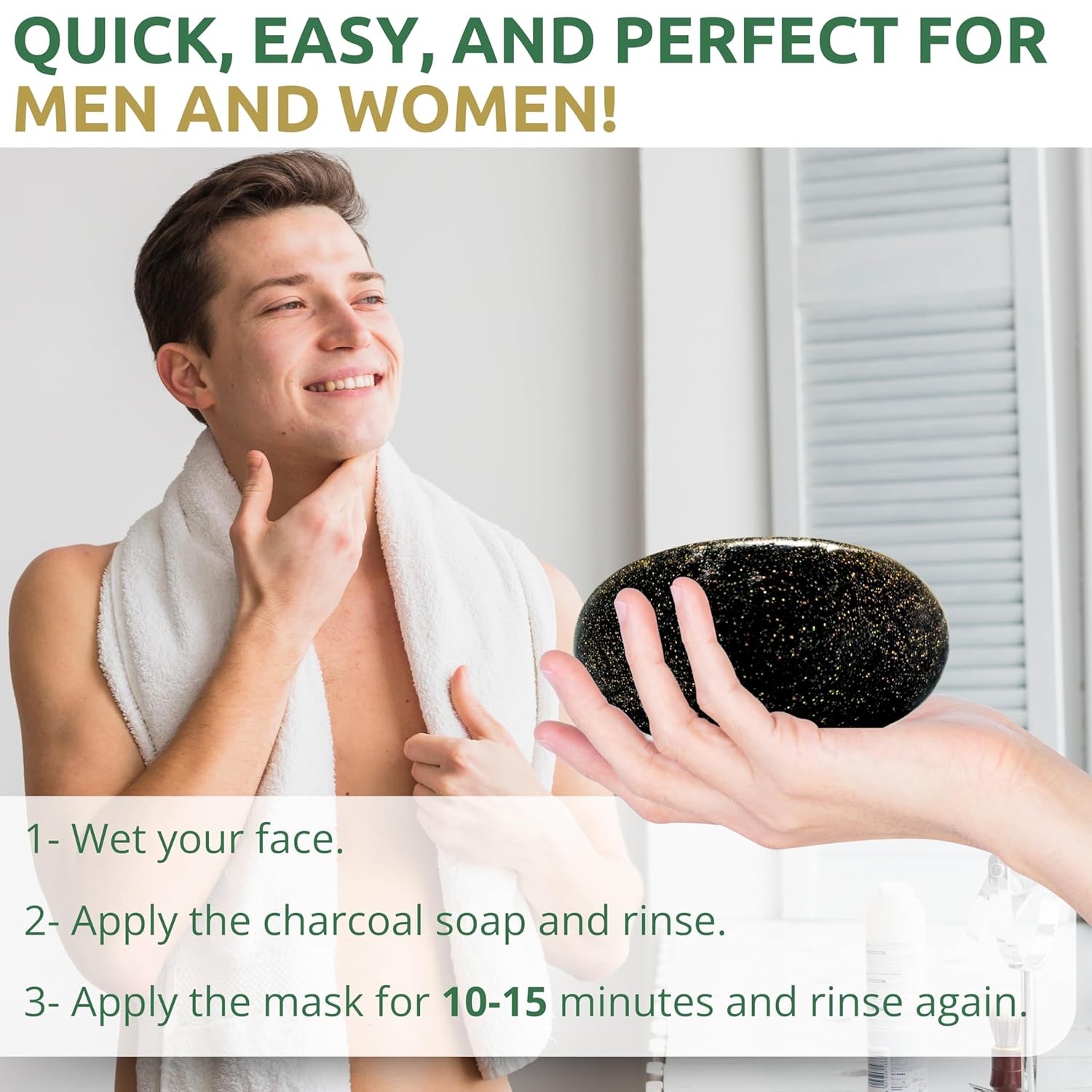 M T ELSORADY Premium 2X African Black Soap with 24K Gold Collagen Vitamin C Natural Handmade Charcoal Bar for Deep Cleansing Brightening Acne Control Face & Body 100% Egyptian - Image 9