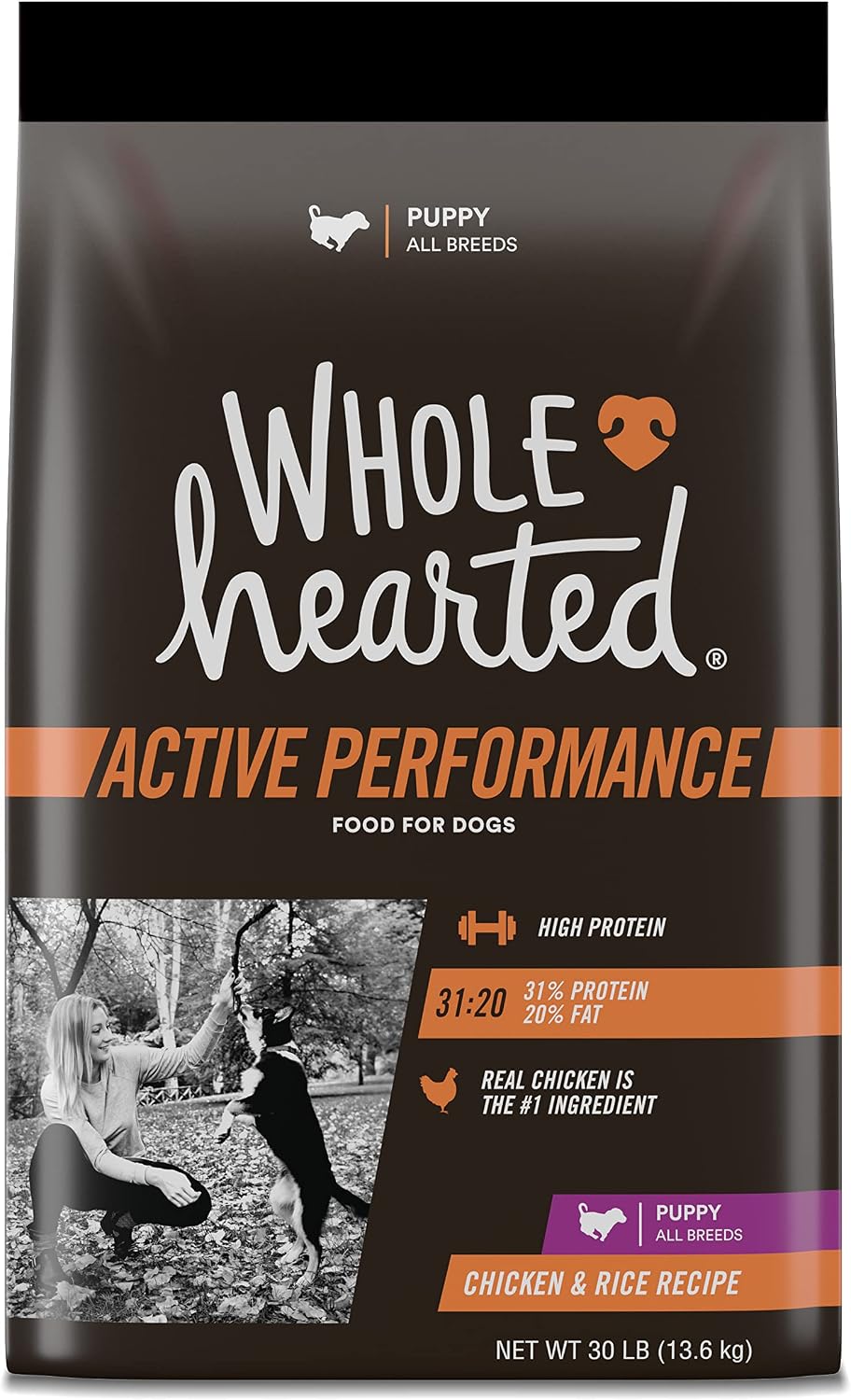 WholeHearted Active Performance High-Protein Chicken & Rice Recipe Dry Puppy Food, 30 lbs.